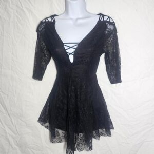 Vintage y2k goth black strappy lace babydoll top